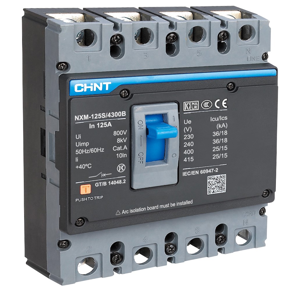 MCCB CHINT 4P NXM-125H/4300B bảo vệ quá tải và ngắn mạch.