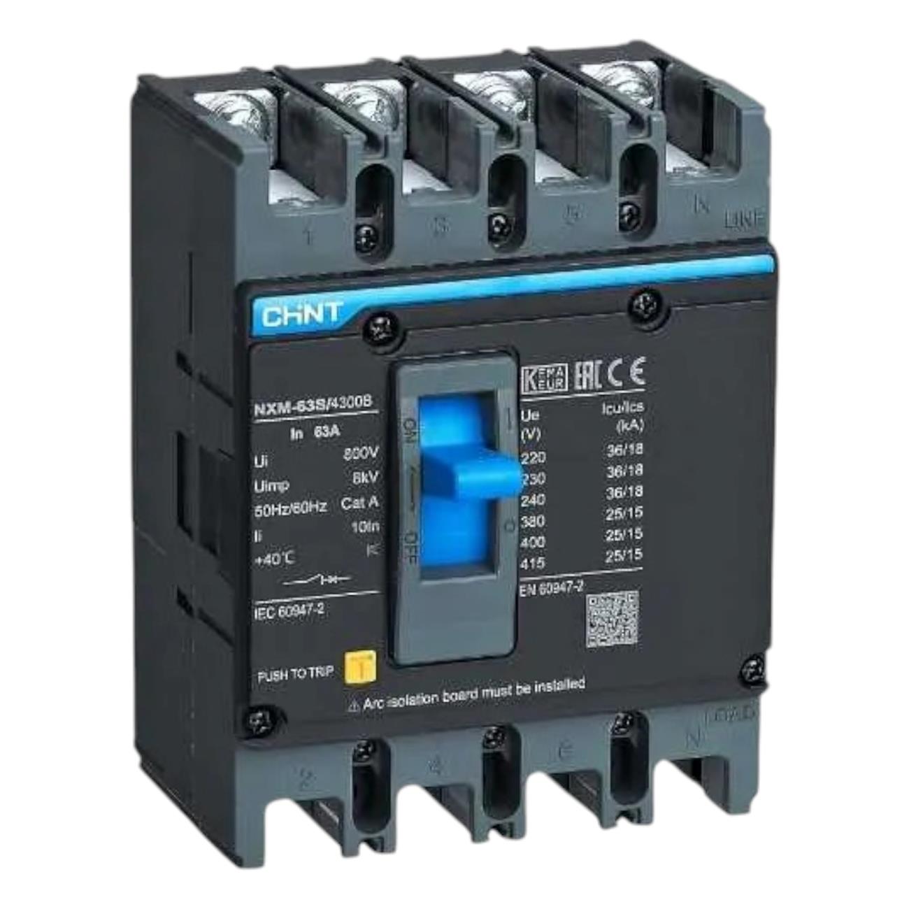 MCCB CHINT 4P NXM-63S/4300B bảo vệ quá tải và ngắn mạch.