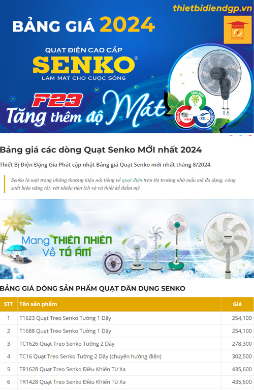 Bảng Giá Quạt điện SENKO 2024