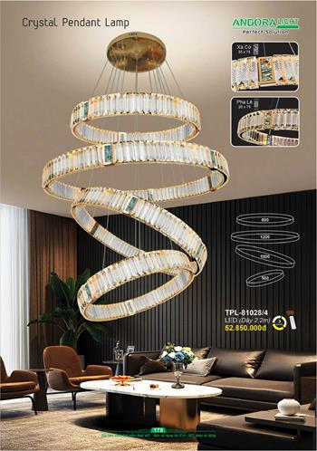 Đèn thả pha lê Andora Ø800+1200+1000+500 (Dây 2.2m) - LED 3 CĐ + remote TPL-81028/4