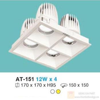 Đèn âm trần chiếu điểm vuông Ø170 x 170 x H95, khoét lỗ: Ø150 x 150 - 12W x 4 vỏ trắng AT-151