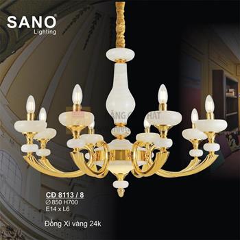 Đèn chùm Đồng Sano Xi Vàng 24K - Chao Đá - E14*L6 - Ø850*H700 CĐ 8113/8