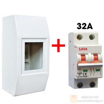 Bộ 1 MCB 2P 32A lắp nổi (SE4CC2; MCB2032/4,5) LIOA dòng E18/E18S KH/SE4CC-02