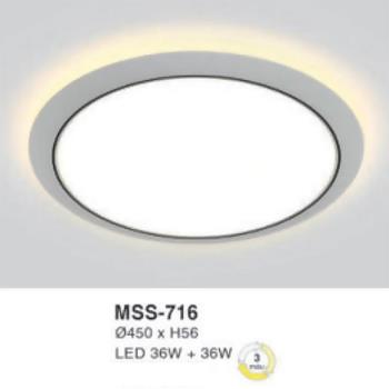 Đèn mâm led tròn siêu sáng 36W+36W - Ø600*H50 - 3 chế độ màu MSS-716