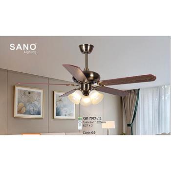 Quạt trần đèn Sano 5 cánh gỗ QĐ 7924/5 - E27*3 QĐ 7924/5