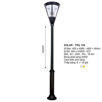 Đèn trụ ngoài trời Euroto 6V-20W, Pin 18AH - 200W SOLAR- TRỤ 159