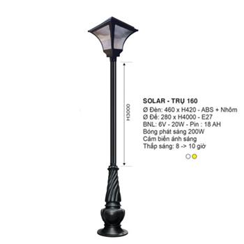 Đèn trụ sân vườn năng lượng mặt trời euroto - SOLAR TRỤ 160 - LED 200W SOLAR - TRỤ 160