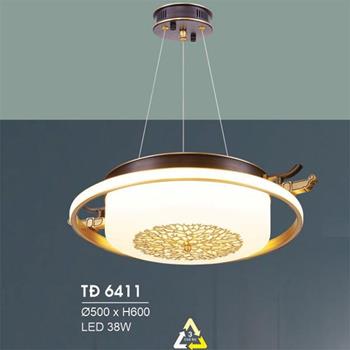 Đèn treo đồng Ø500*H600 - LED 38W, ánh sáng 3 chế độ TĐ 6411-Ø500