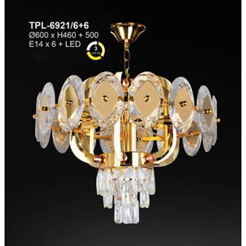 Đèn chùm pha lê Andora Ø600 x H460 + 500 E14 x 6 + LED TPL-6921/6+6