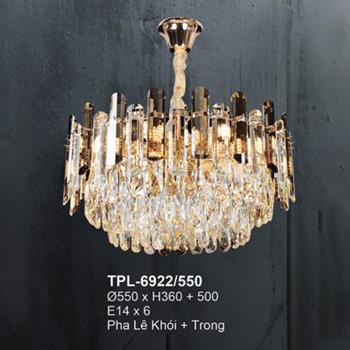 Đèn chùm pha lê Andora Ø550 x H360 + 500 E14 x 6 Pha Lê (Khói + Trong ) TPL-6922/550