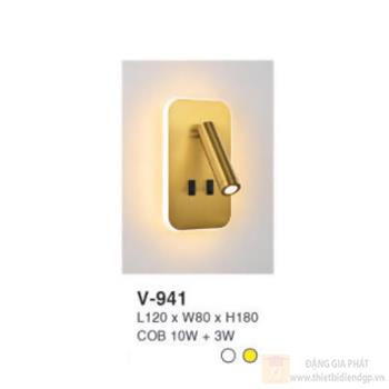 Đèn vách gắn đầu giường V-941 L120 x W80 x H180 COB 10W + 3W V-941