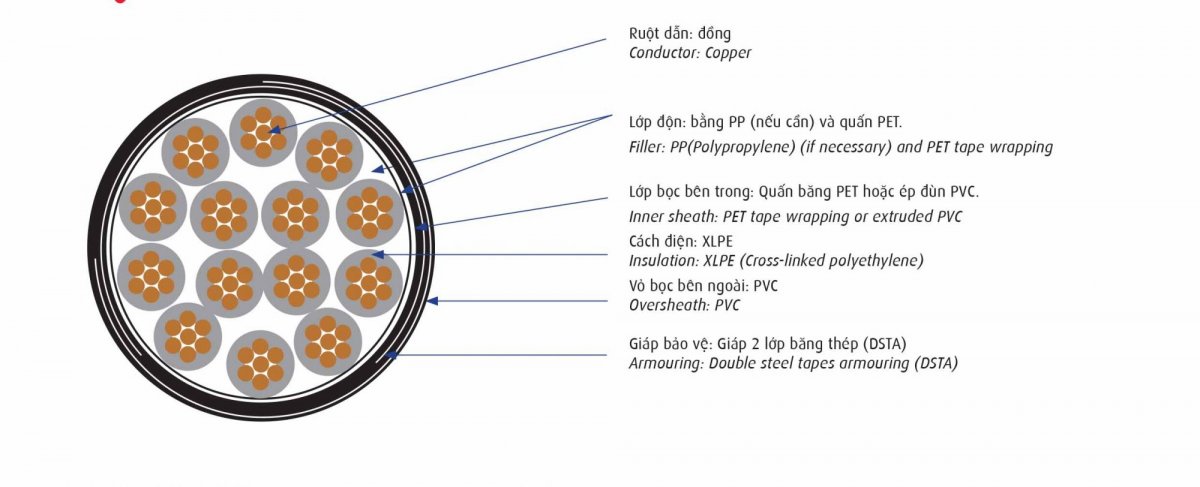 Cấu tạo cáp điều khiển Cadivi DXV/DSTA – 0,6/1 kV