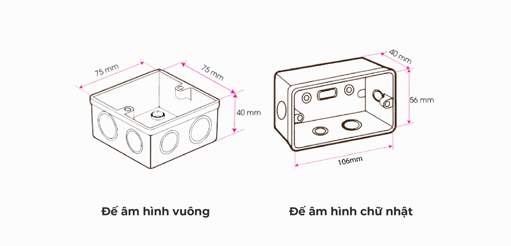 Đếm âm hình vuông, đế âm hình chữ nhật