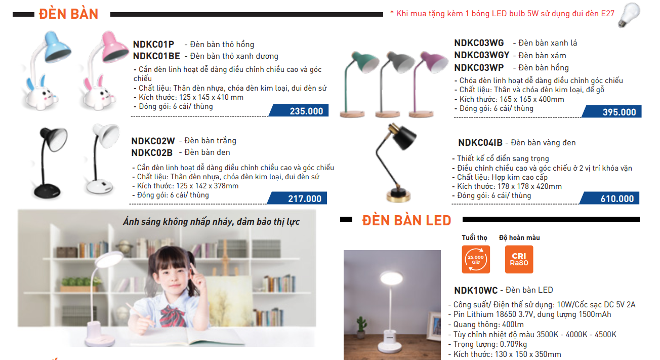 Một số mẫu đèn Led bàn học Panasonic